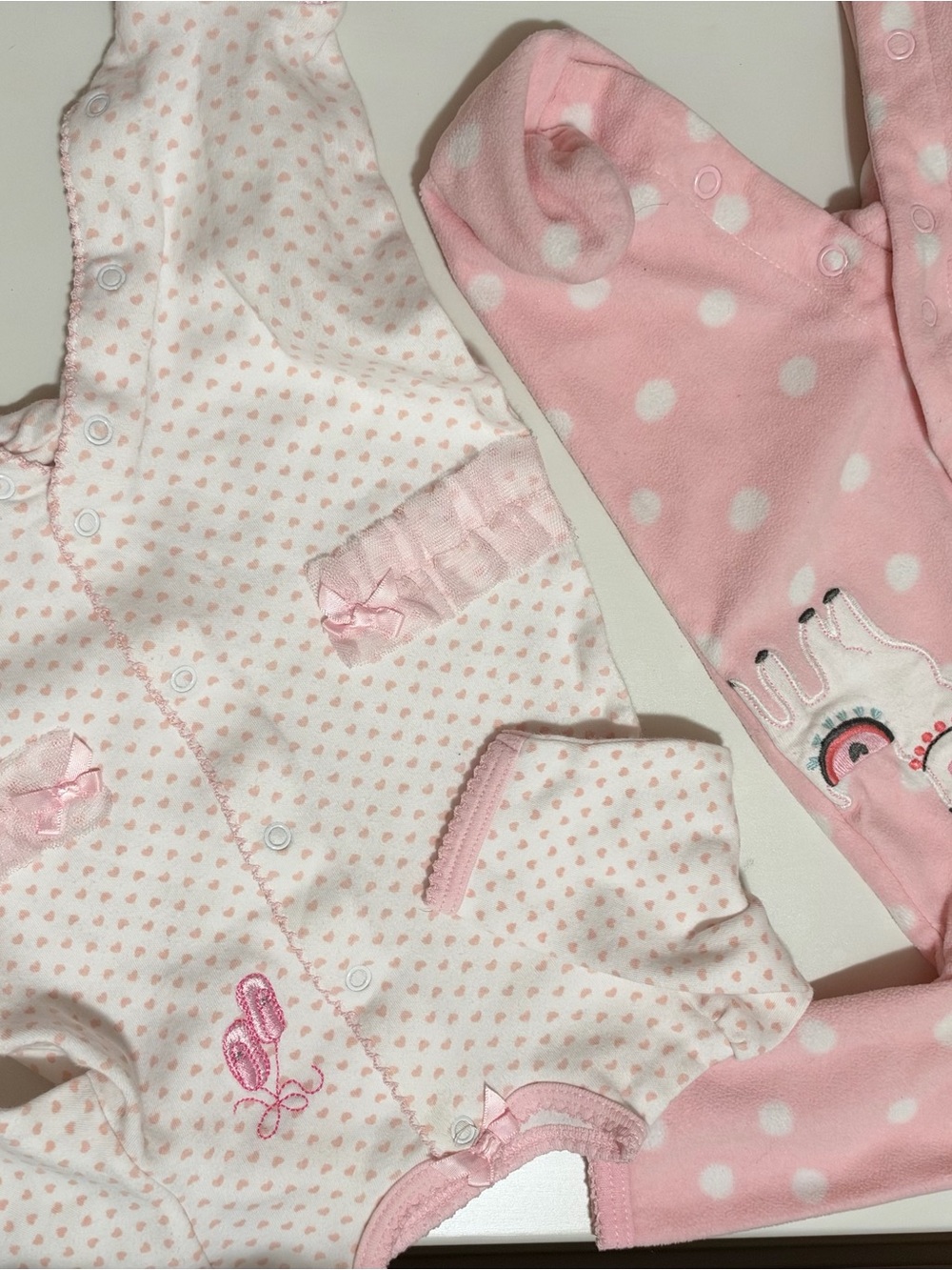 Little Me Pink Polka Dot & Heart Footies Set